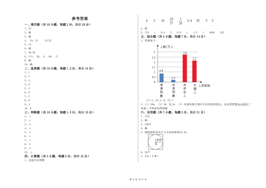 2019年六年级数学【下册】自我检测试卷 人教版（附解析）.doc_第4页