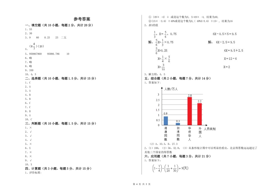 2020年六年级数学下学期期中考试试题 江苏版（附答案）.doc_第4页