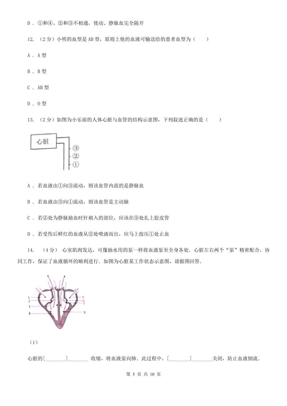 初中科学浙教版九年级上册4.3体内物质的运输（第3课时）（I）卷.doc_第5页