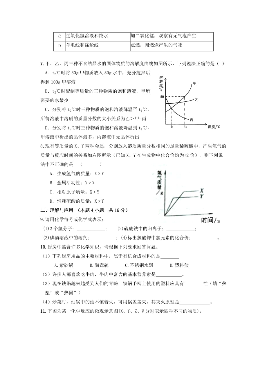 2019-2020年九年级化学毕业考试试题.doc_第2页