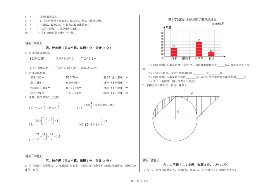 扬州市实验小学六年级数学【下册】全真模拟考试试题 附答案.doc_第2页