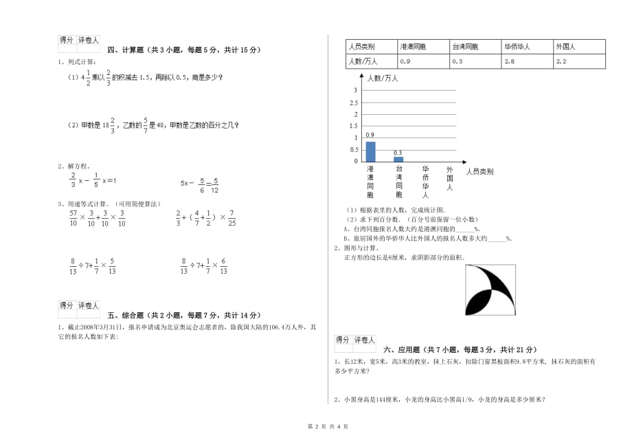 六年级数学【上册】开学考试试卷A卷 附答案.doc_第2页