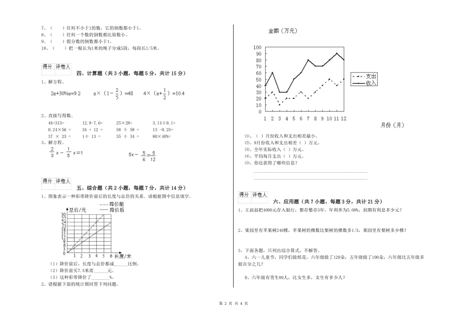 2020年六年级数学【下册】开学检测试卷C卷 含答案.doc_第2页