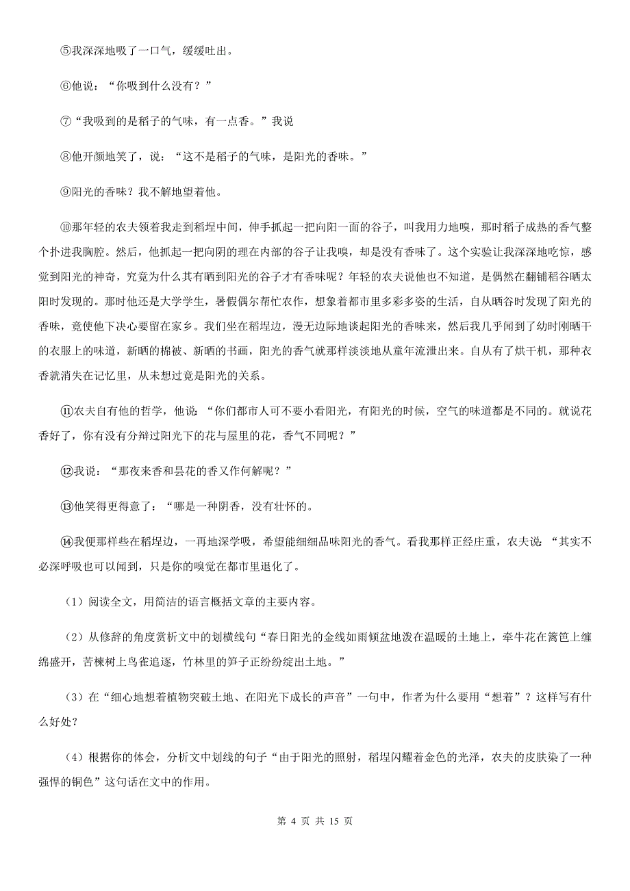 沪教版2020届九年级语文中考适应性教学质量检测试卷（一）.doc_第4页