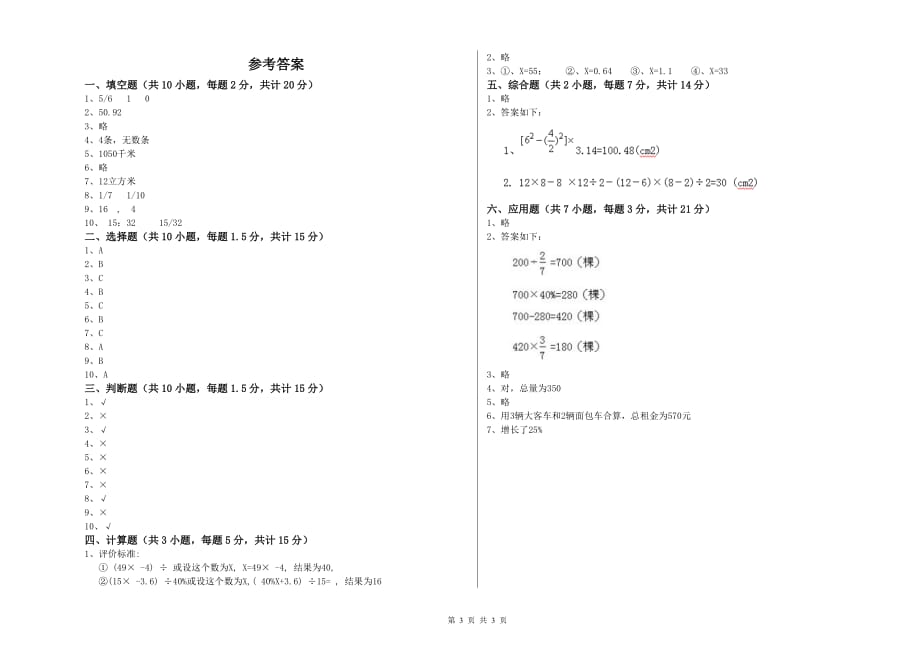 嘉兴市实验小学六年级数学下学期自我检测试题 附答案.doc_第3页