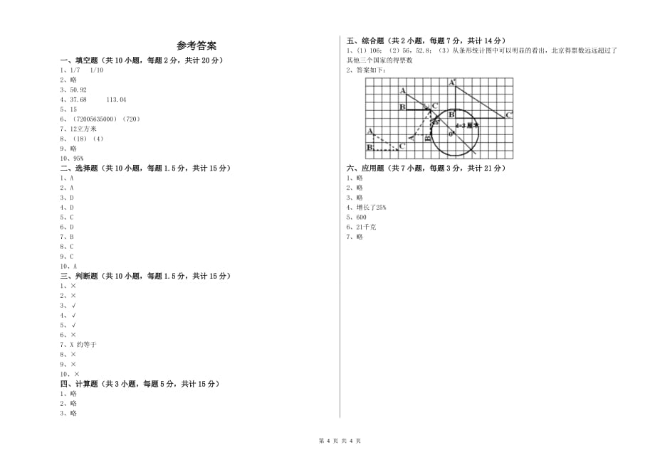 抚顺市实验小学六年级数学【下册】开学检测试题 附答案.doc_第4页