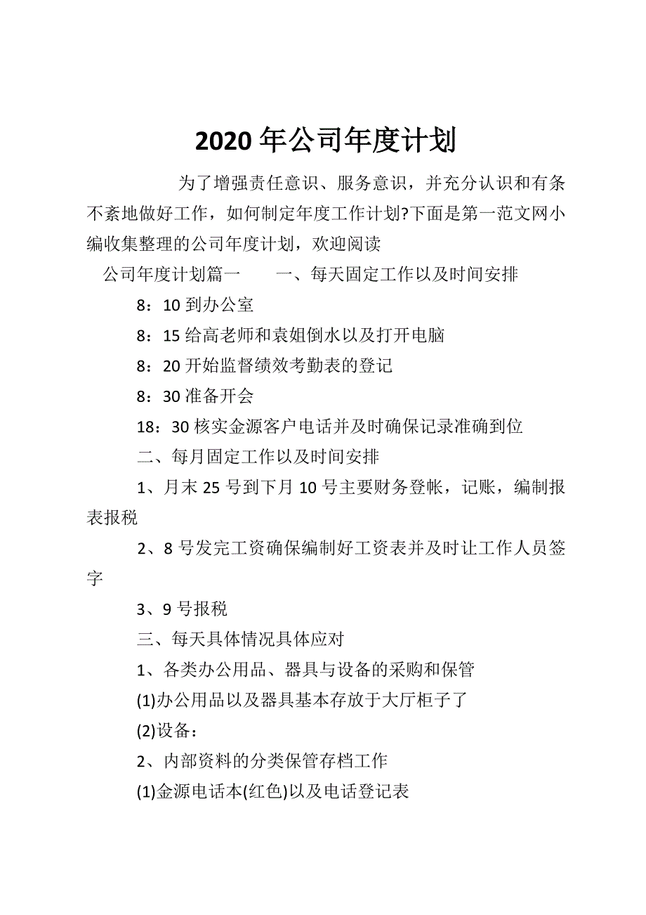 2020年公司年度计划_第1页