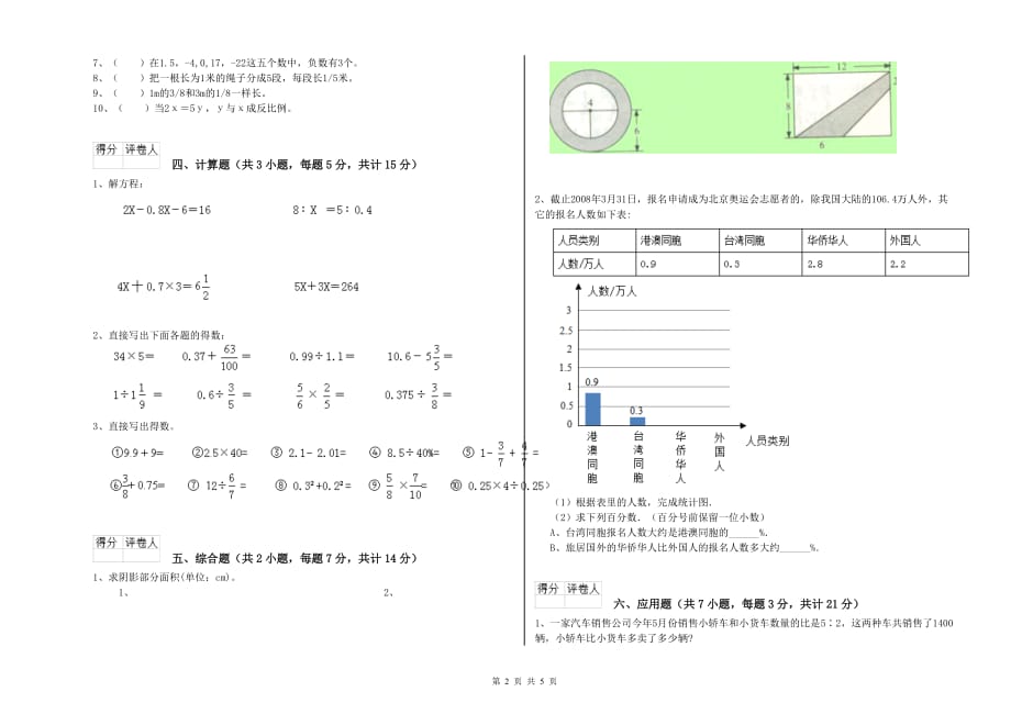 玉林市实验小学六年级数学下学期开学检测试题 附答案.doc_第2页