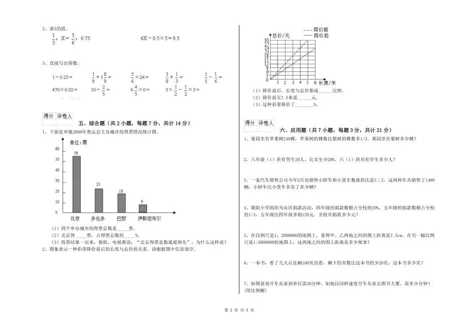 中卫市实验小学六年级数学【下册】综合练习试题 附答案.doc_第2页