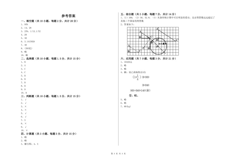 深圳市实验小学六年级数学【下册】过关检测试题 附答案.doc_第3页