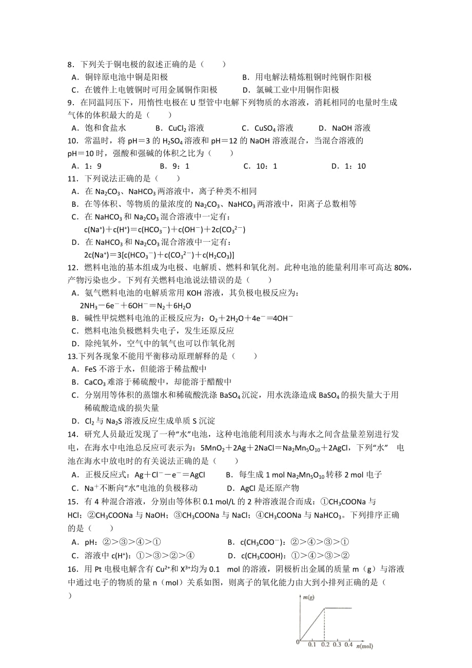 2019-2020年高二上学期期末考试试题（化学）.doc_第2页