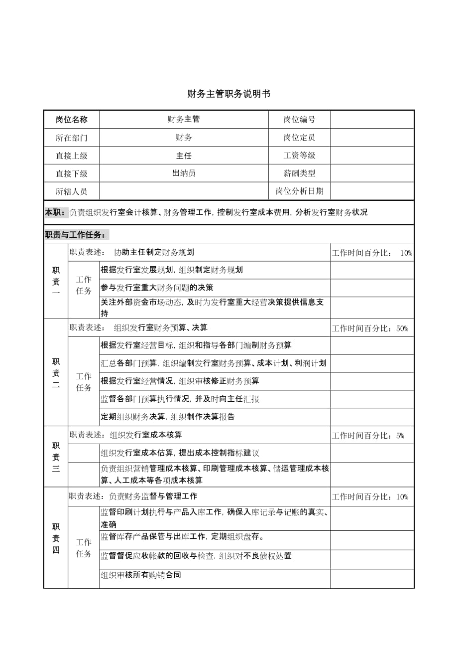 中国建筑研究所财务主管职务说明书_第1页