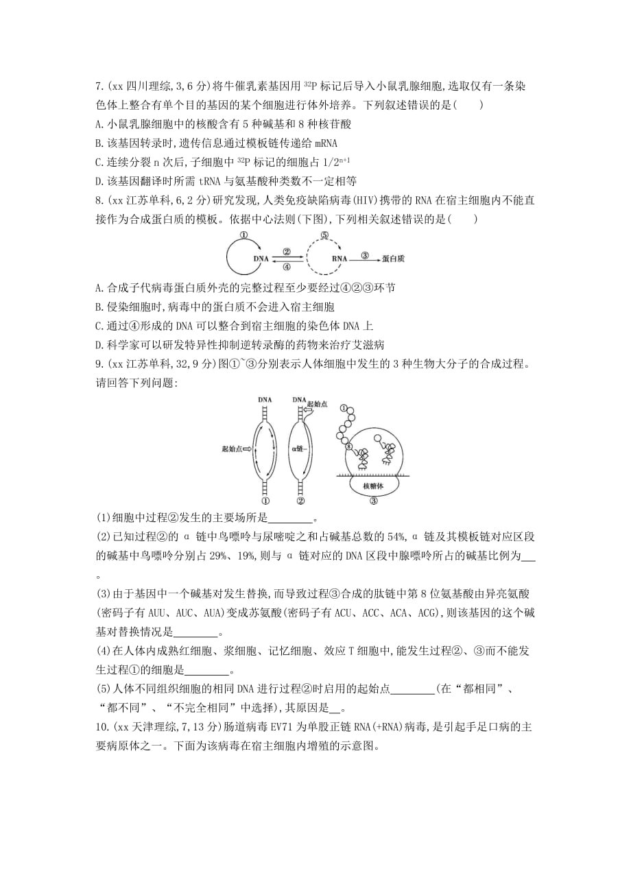 2019-2020年高三生物第一轮复习 第4单元 第13讲 基因的表达试题 新人教版（I）.doc_第2页