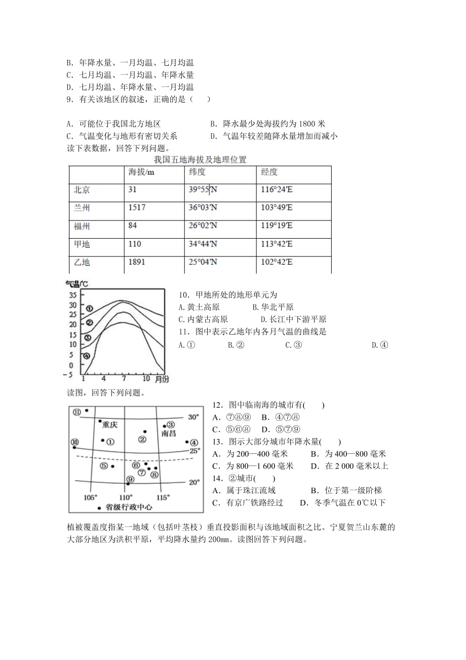 2019-2020年高二下学期地理周练试题（3.5） 含答案.doc_第2页