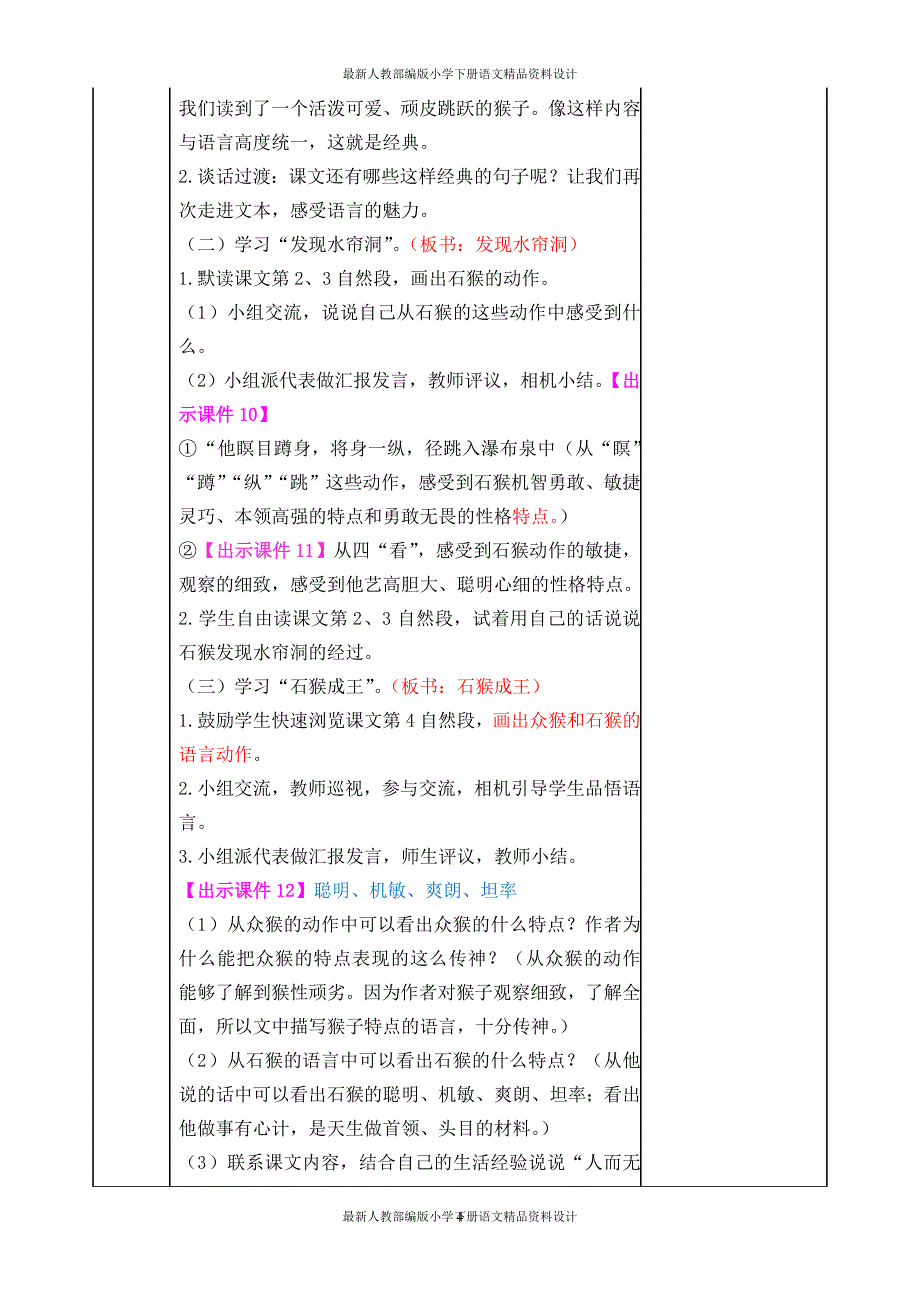 人教部编版小学五年级下册语文7 猴王出世-教案_第4页