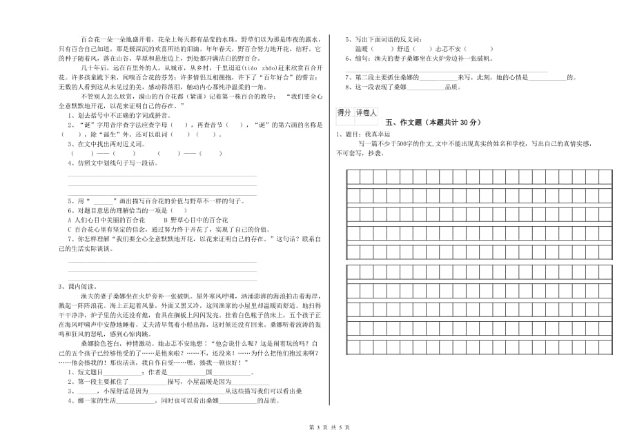 绵阳市重点小学小升初语文自我检测试卷 含答案.doc_第3页