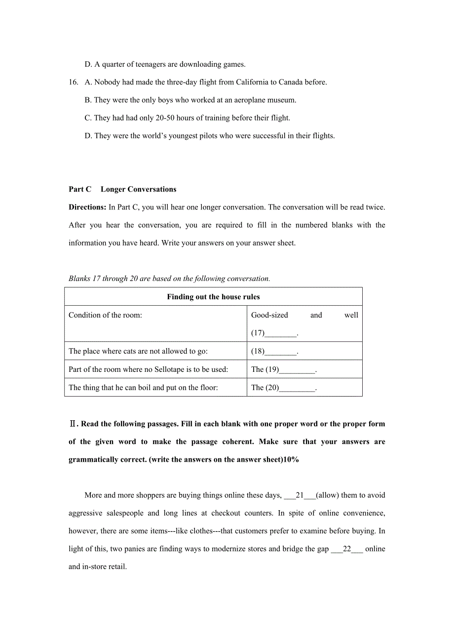 2019-2020年高二10月月考英语试题 缺答案.doc_第3页