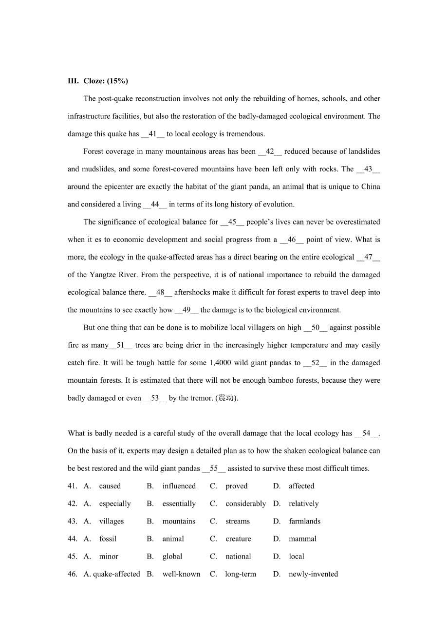 2019-2020年高二10月月考英语试题 缺答案.doc_第5页