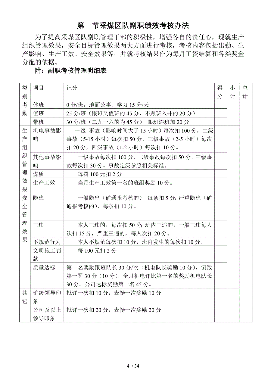 采煤队三级考核体系及职工奖罚细则_第4页