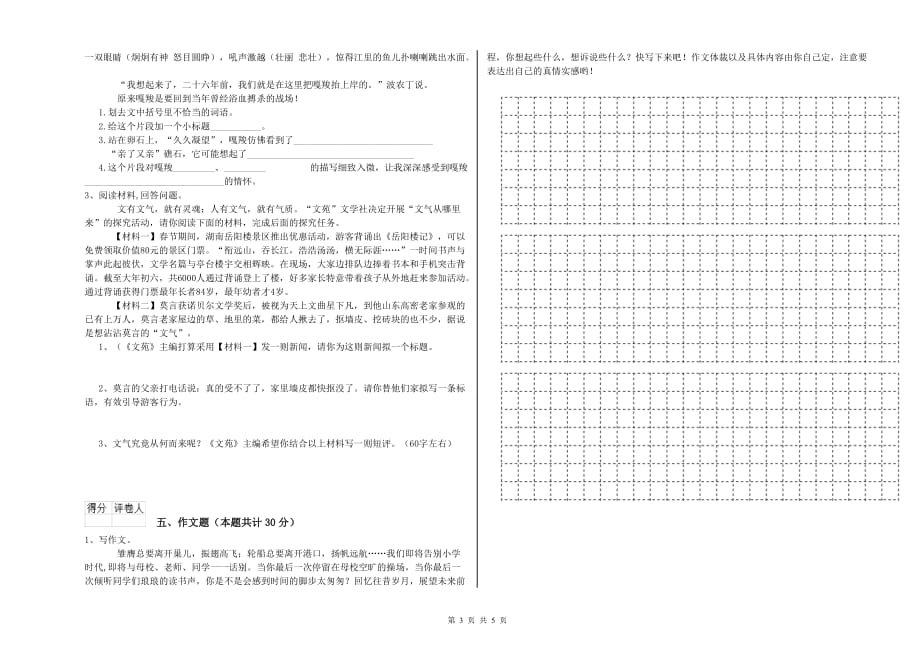 衡阳市实验小学小升初语文考前检测试卷 含答案.doc_第3页