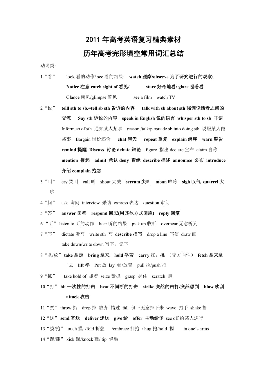 2011年高考英语复习-历年高考完形填空词汇总结.doc_第1页