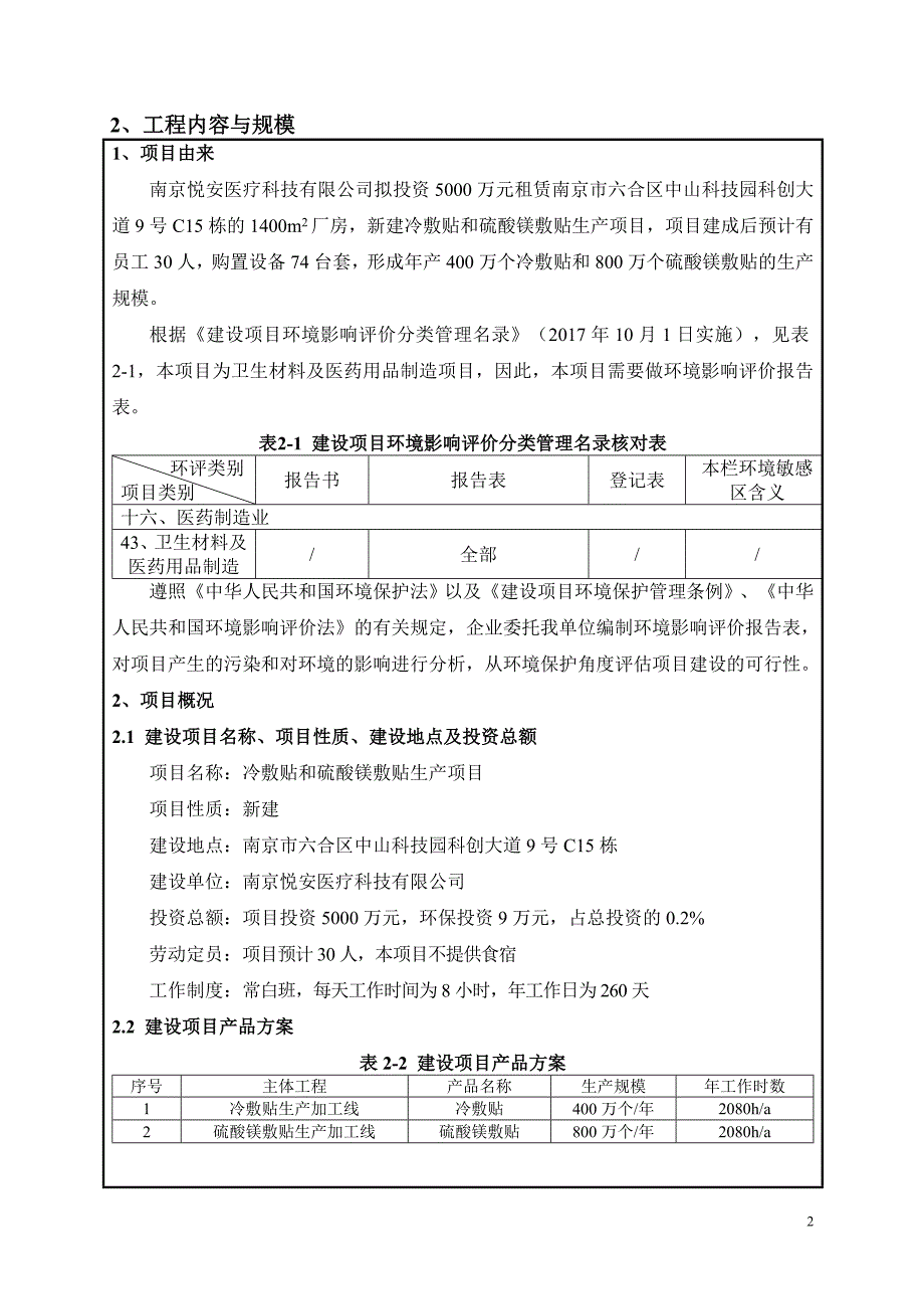 冷敷贴和硫酸镁敷贴生产项目环评报告表_第2页