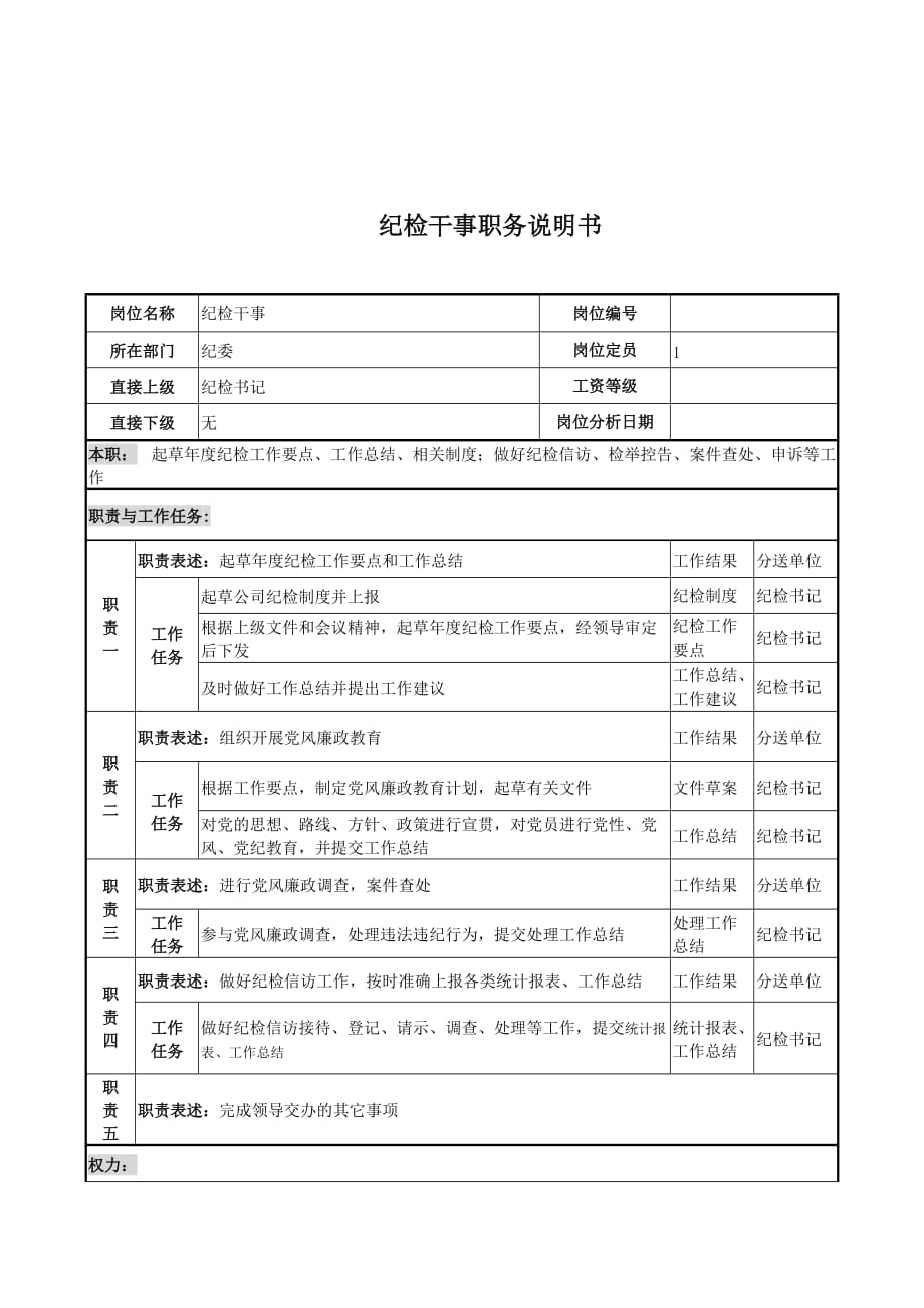 纪检干事岗位说明书_第1页