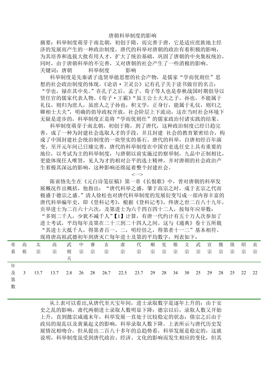 唐朝科举制度的影响.doc_第1页