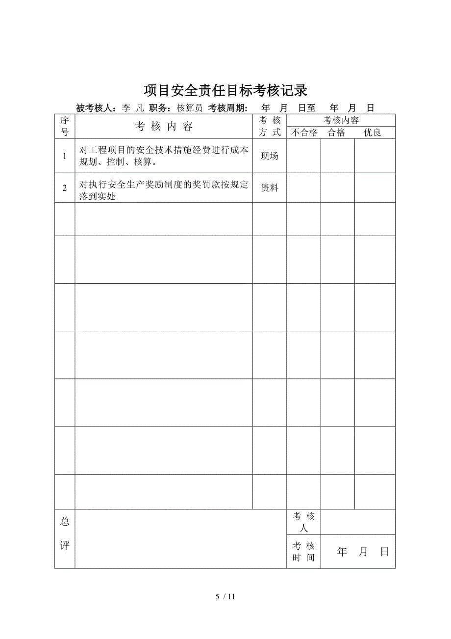 项目安全责任目标考核记录_第5页