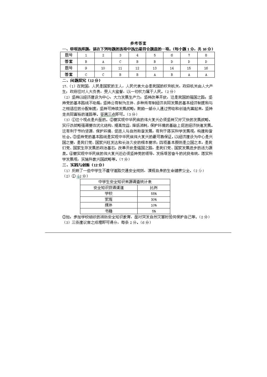 江苏盱眙马坝中学2019初三上年末考试-思想品德_第5页