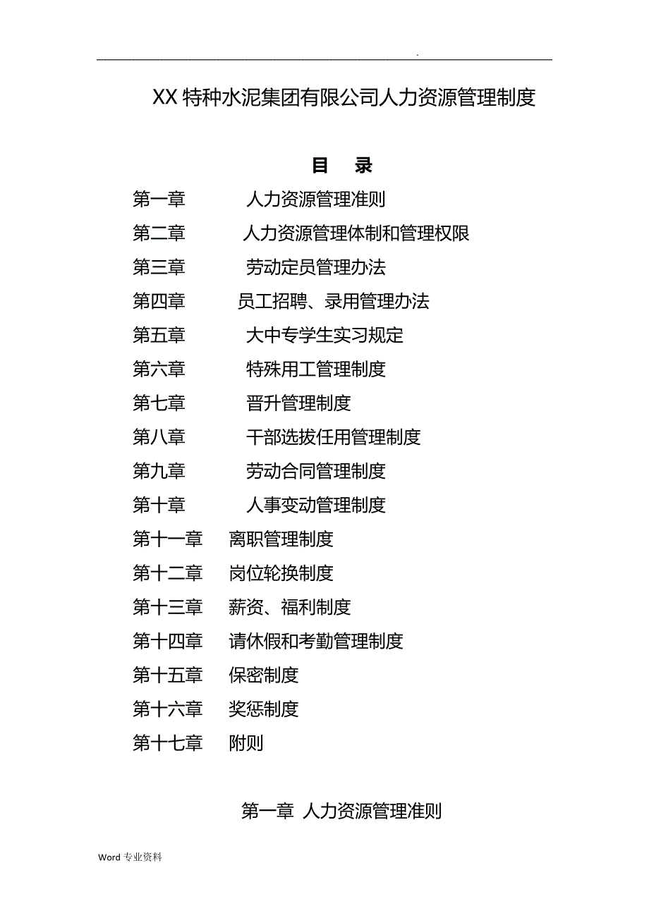 某特种水泥集团有限公司人力资源管理制度_第1页