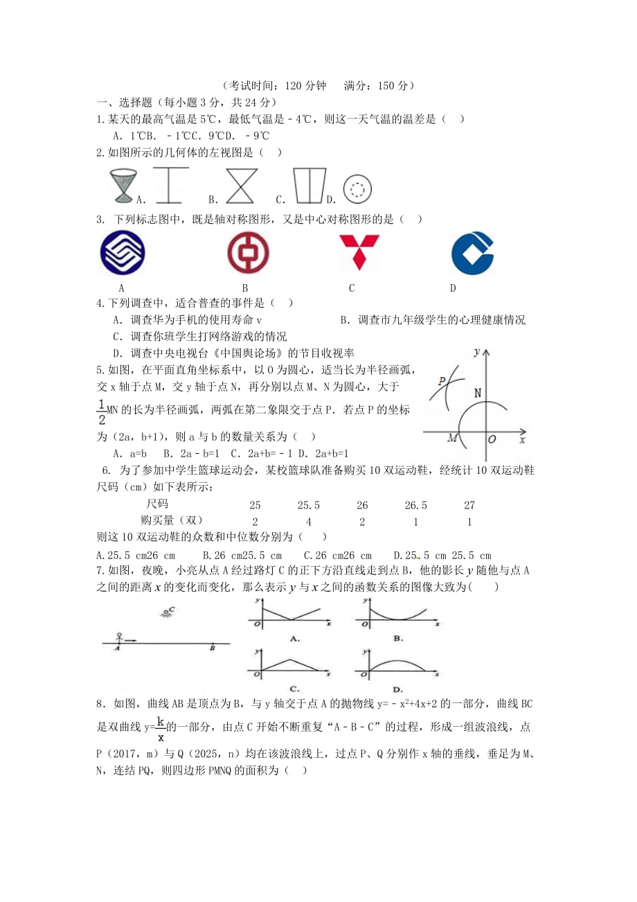 江苏省扬州市九年级数学第二次模拟试题_第1页