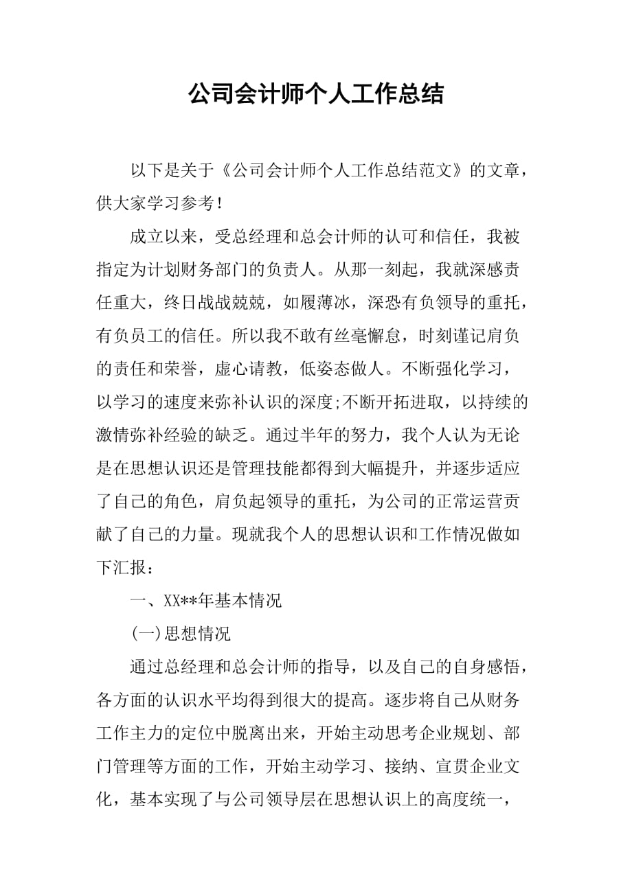 公司会计师个人工作总结[范本]_第1页