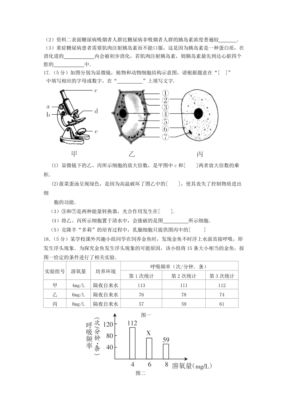2015年江西省中考生物试卷+参考答案_第3页