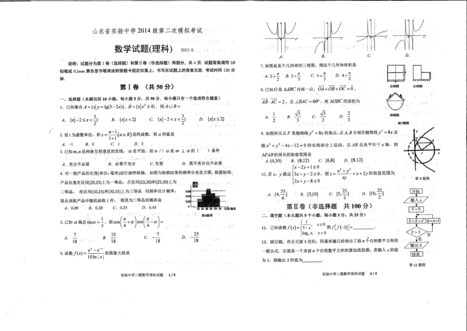 山东济南高三数学下学期第二次模拟考试理PDF无答案 .pdf_第1页