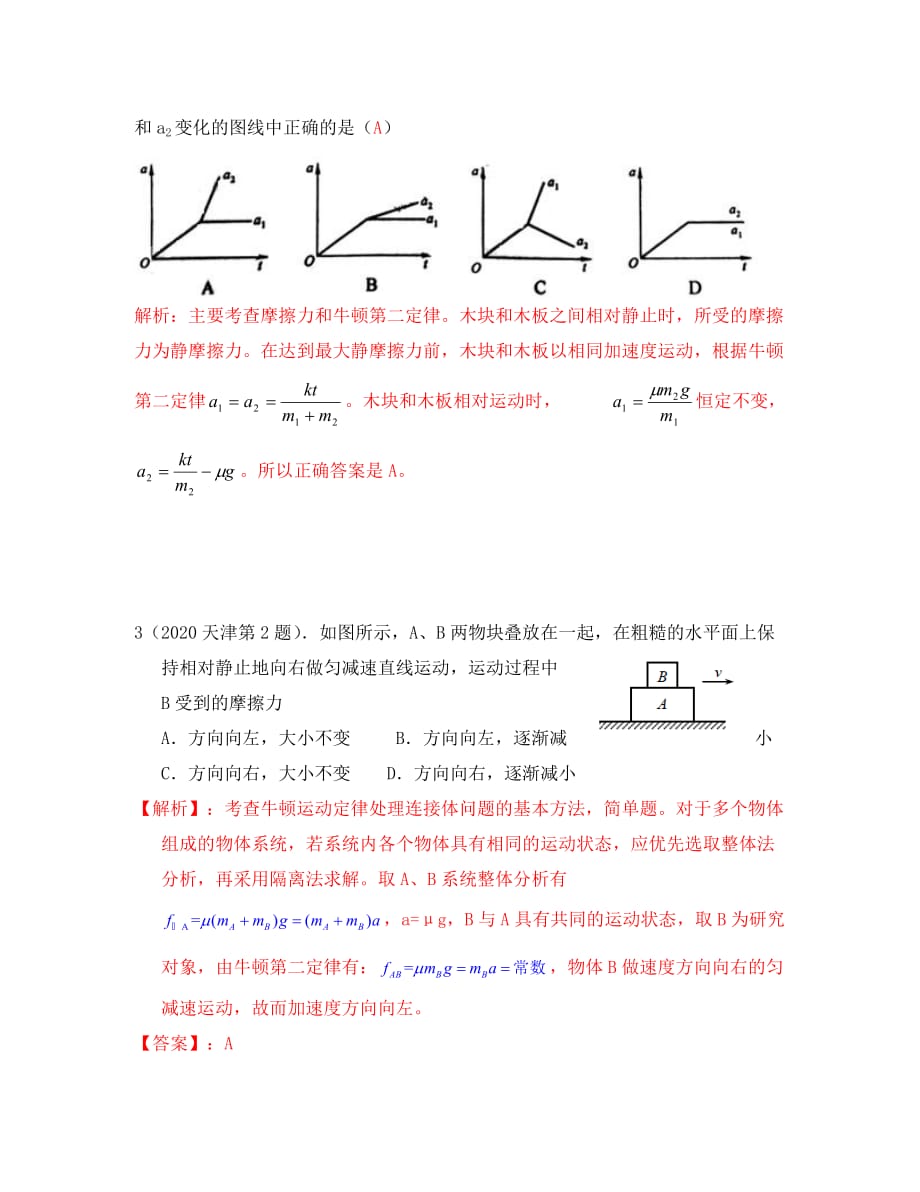 2020年高考物理试题分类汇编 牛顿运动定律_第2页