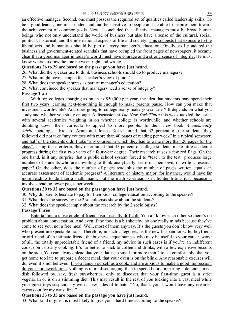 2012年12月大学英语六级第二套真题听力原文_第3页