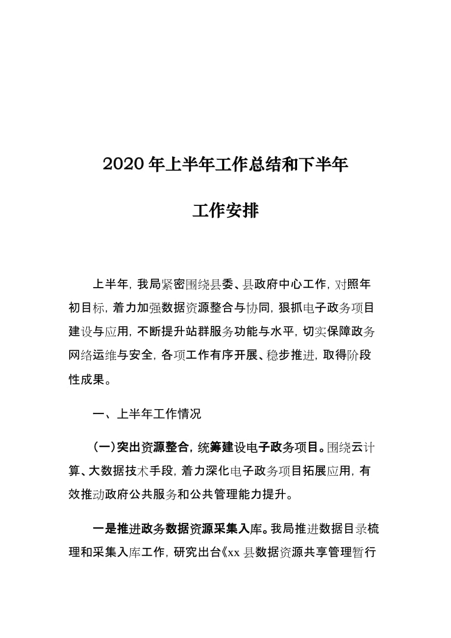 2020年上半年工作总结和下半年工作安排_第1页