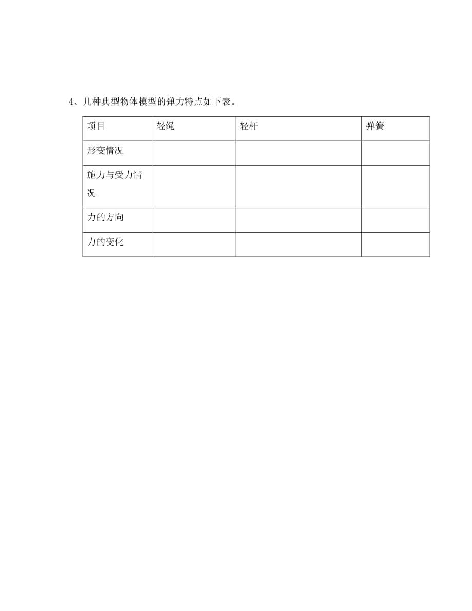 辽宁省丹东宽甸中学2020届高三物理 力学 力、重力、弹力学案（无答案）_第4页