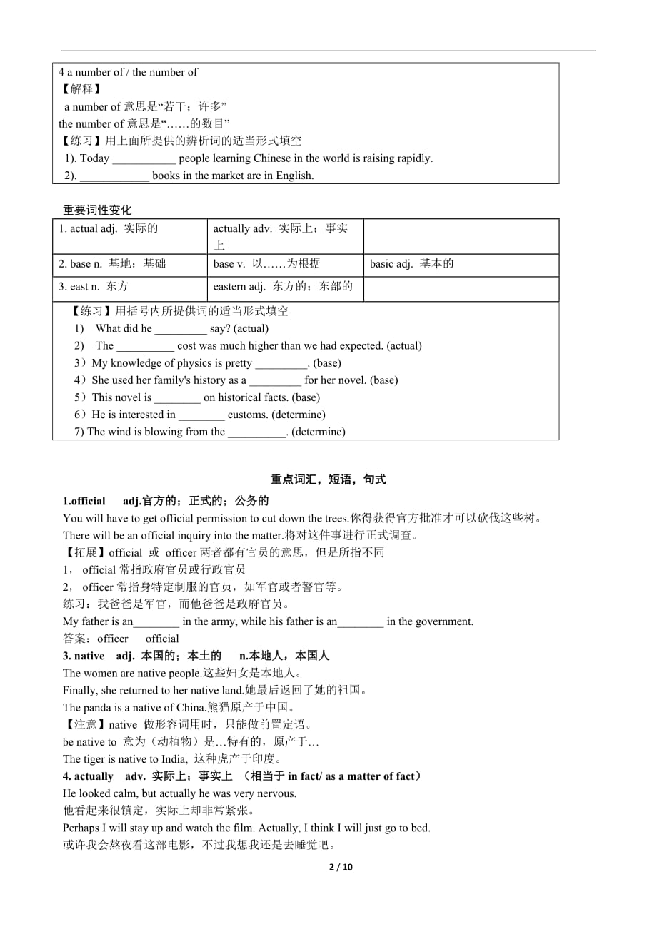 【人教版】高中英语必修一Unit 2单元知识点_第2页