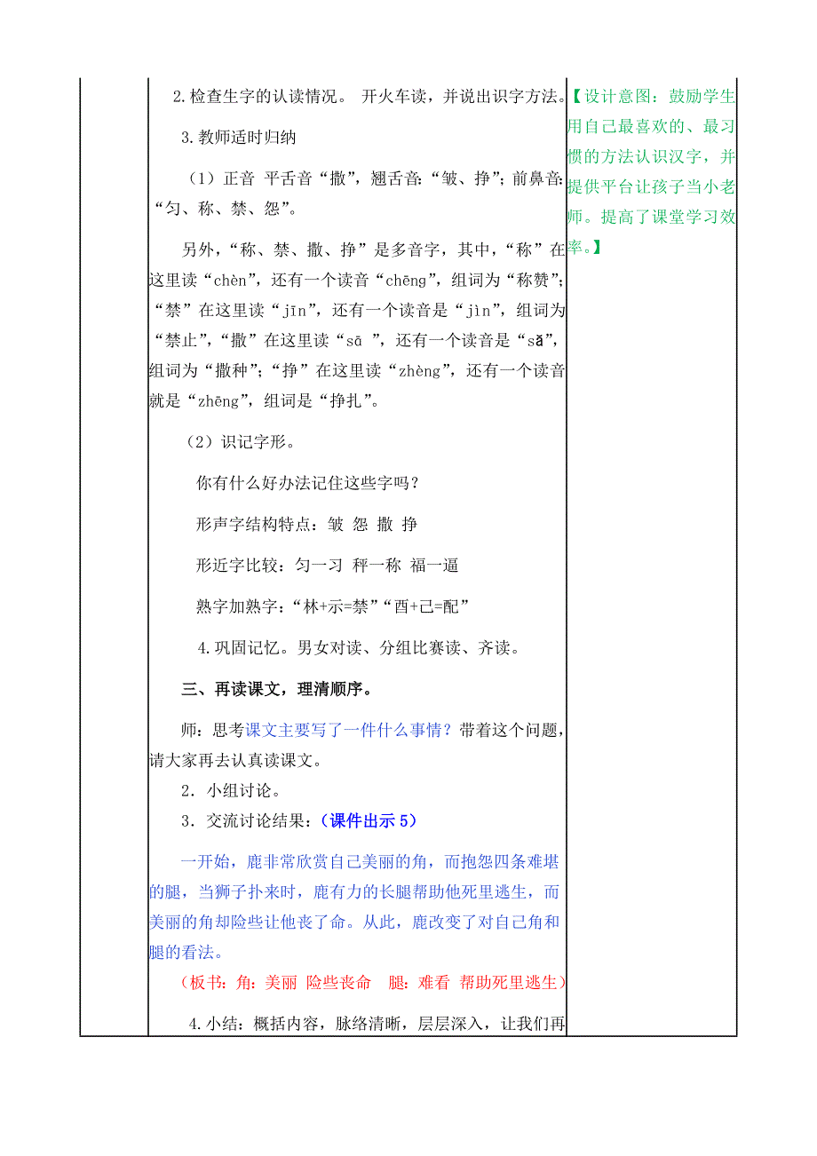 部编人教版三年级语文下册《7 鹿角和鹿腿》教案含教学反思和作业设计_第3页