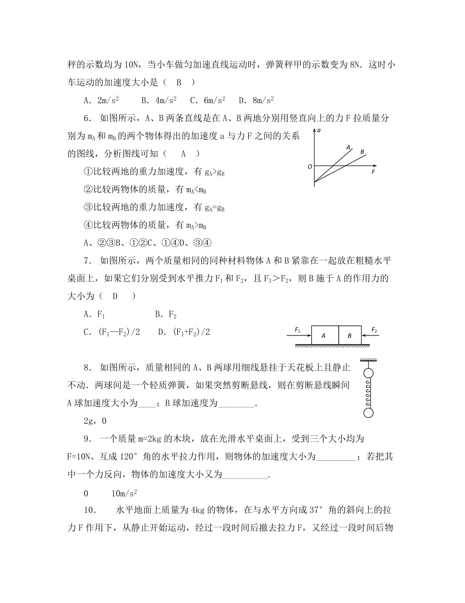 2020高中物理 6.2 牛顿第二定律每课一练6 鲁科版必修1_第2页