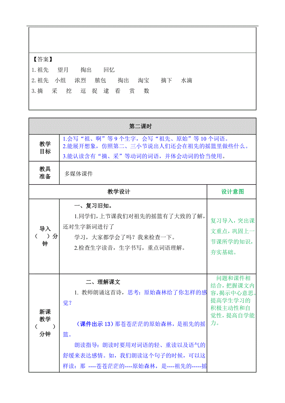 部编人教版二年级语文下册《23 祖先的摇篮》教案含教学反思和作业设计_第4页