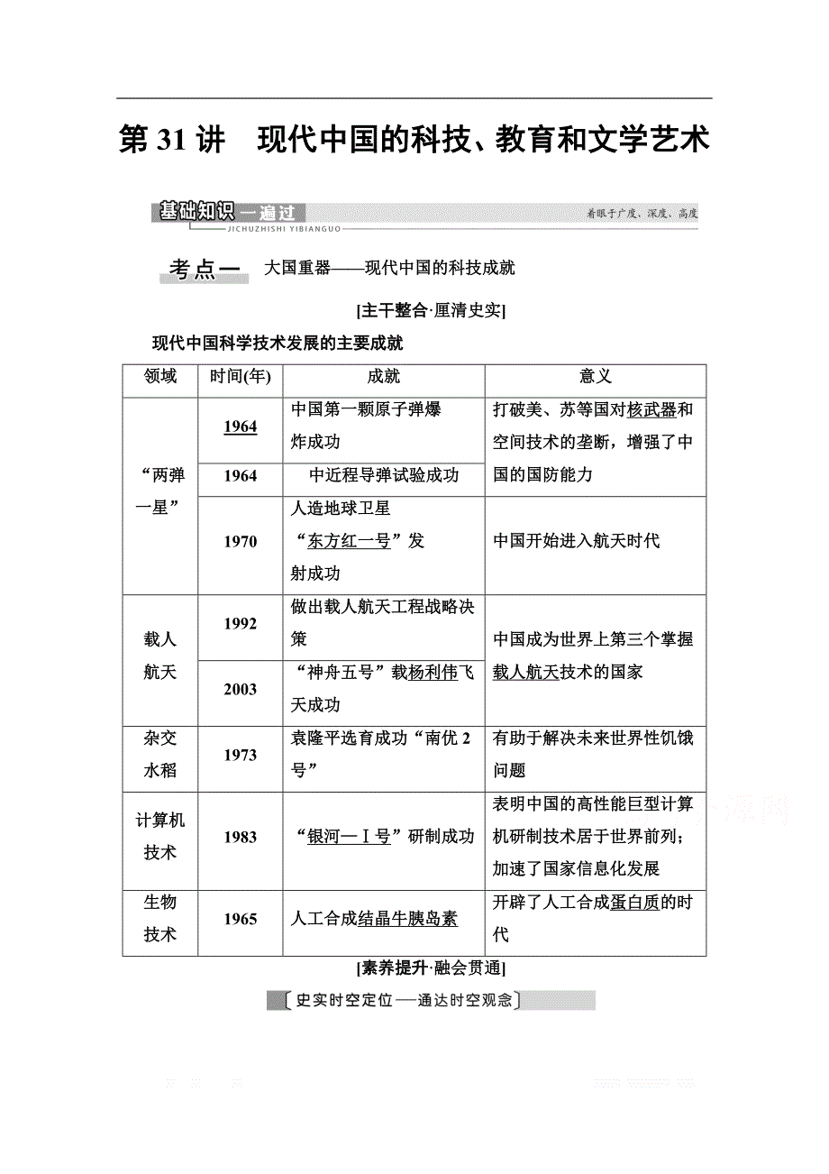 2021高三历史人教版一轮教师用书：第14单元 第31讲　现代中国的科技、教育和文学艺术_第1页