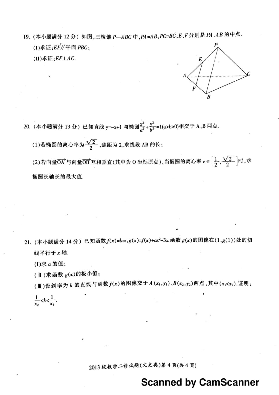 四川广元高三数学下学期第二次适应性统考文PDF无答案 .pdf_第4页