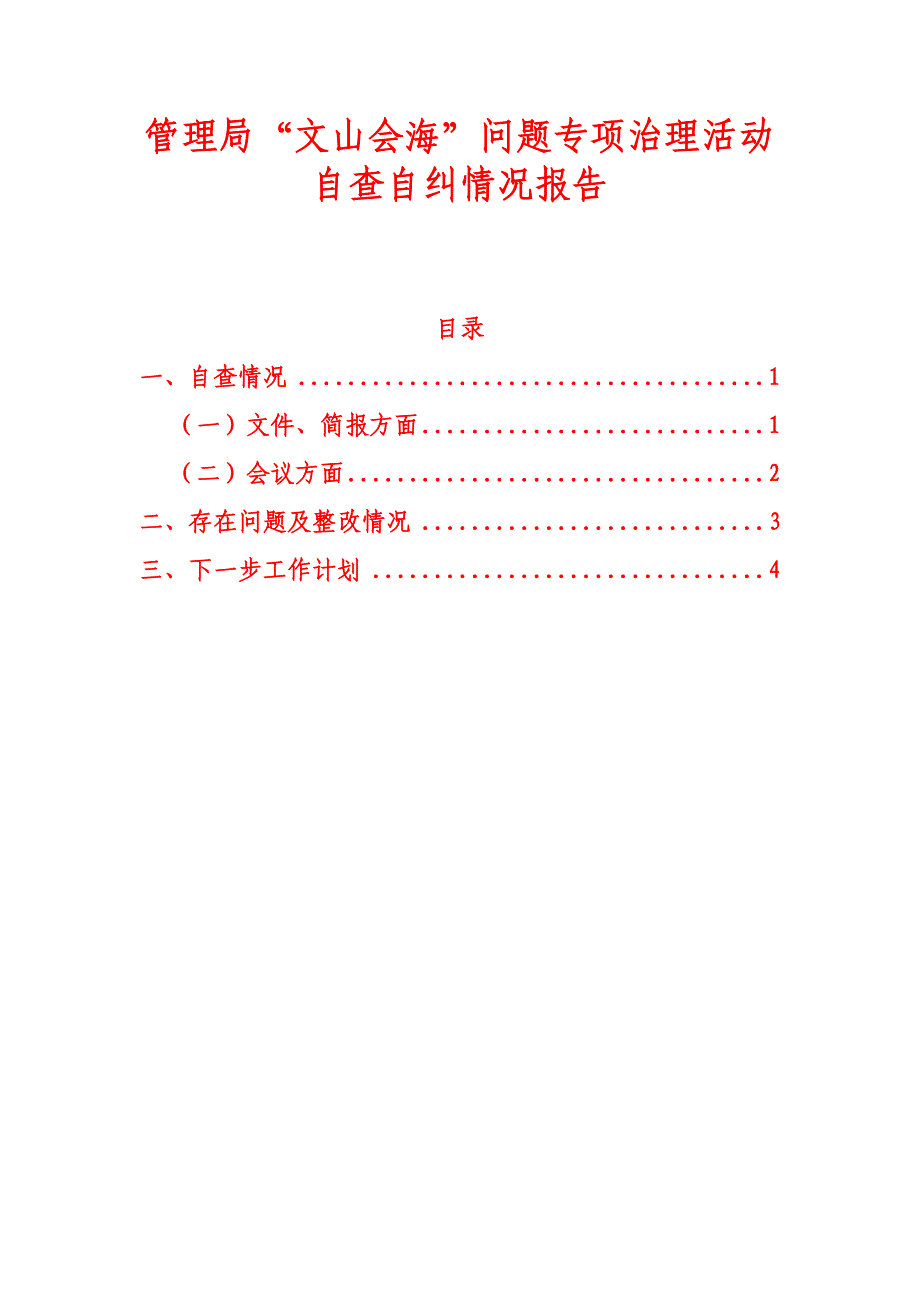 管理局“文山会海”问题专项治理活动自查自纠情况报告_第1页