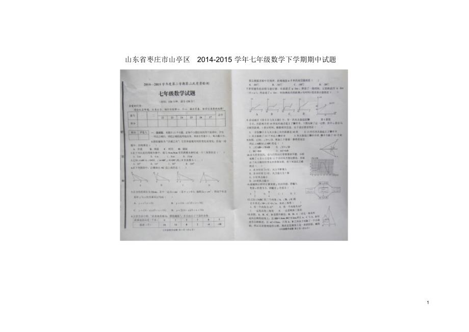 山东省枣庄市山亭区七年级数学下学期期中试题(扫描版)新人教版.pdf_第1页