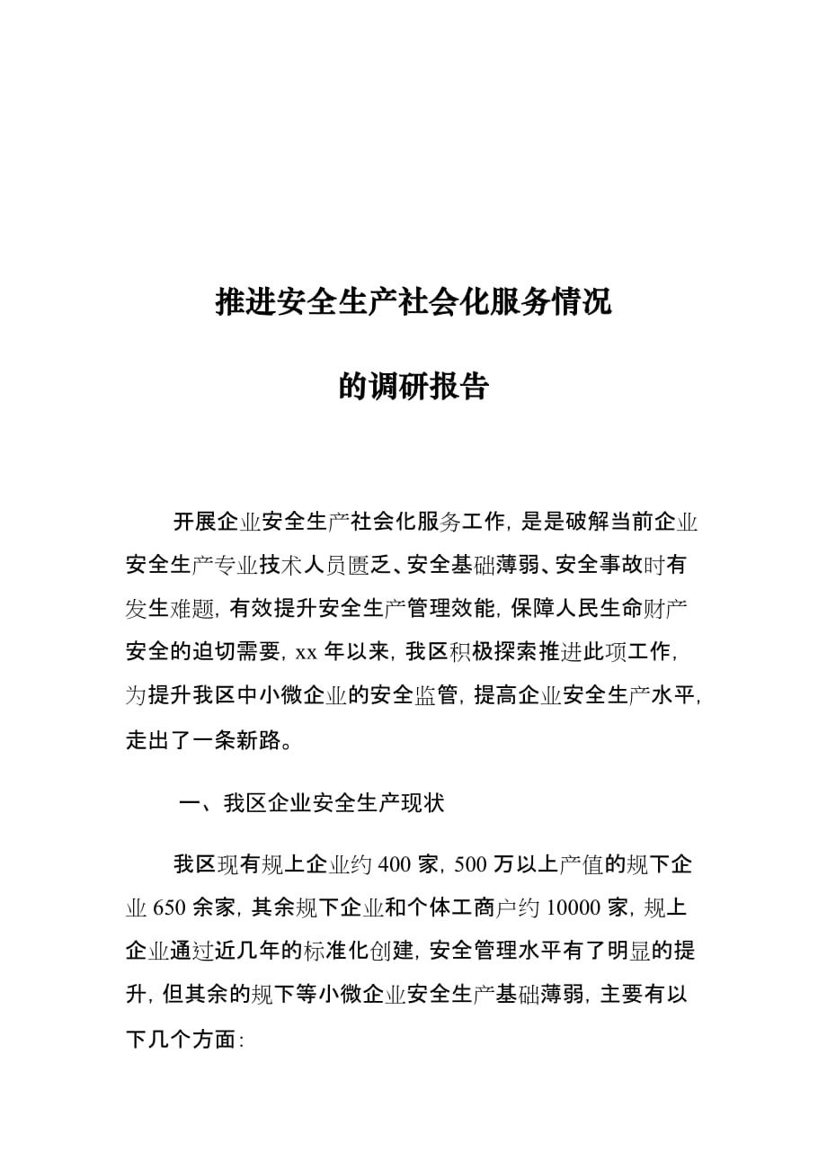 推进安全生产社会化服务情况的调研报告_第1页