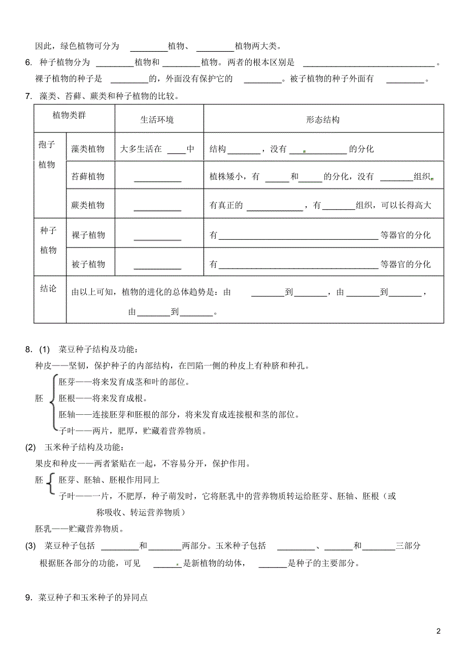 山东省沂源县沂河源学校六年级生物下册第三单元第一章生物圈中有哪些绿色植物复习导学案(无答案).pdf_第2页