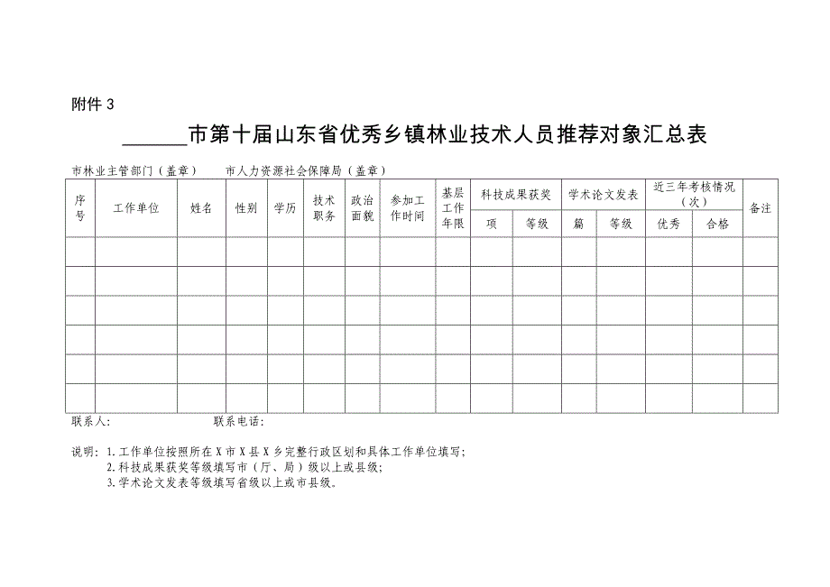 山东省优秀乡镇林业技术人员年度考核表_第3页